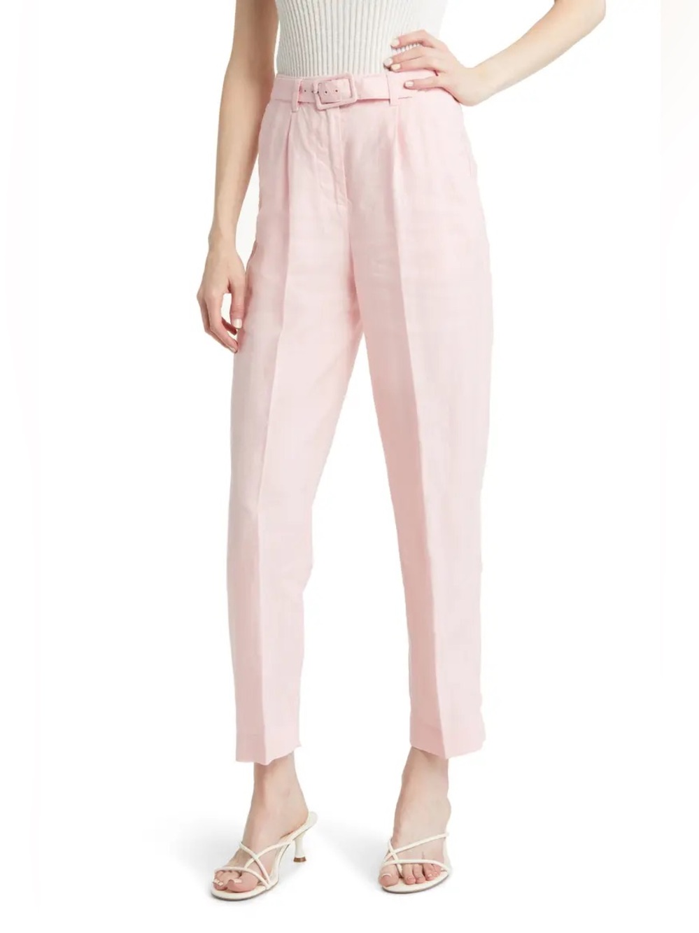 NWOT- & Other Stories High Waist Pleat Front Linen Ankle Pants in Pink - Size 10